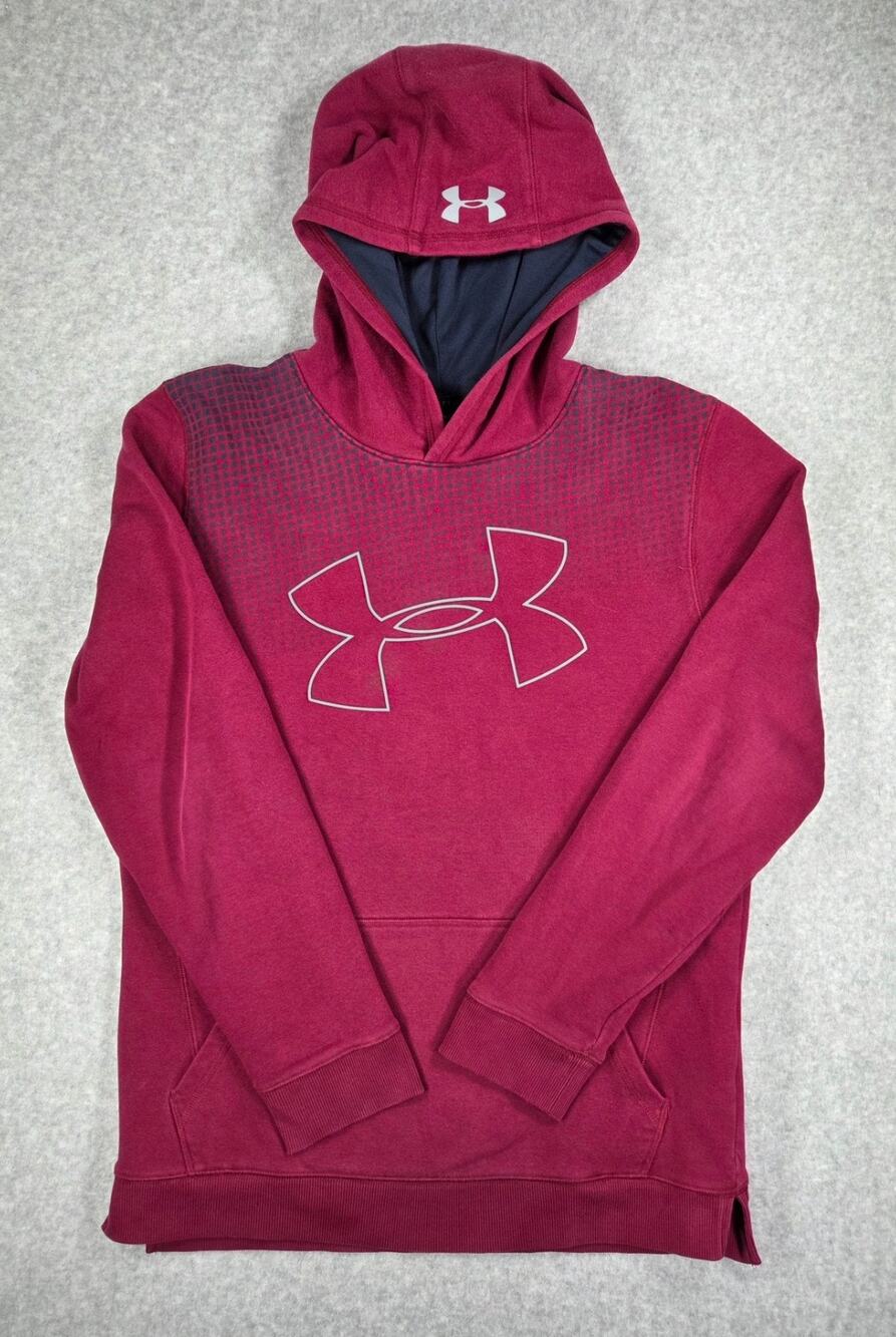 Under Armour Boys Youth XL YXL ColdGear Loose Fleece Pullover Hoodie Maroon Red